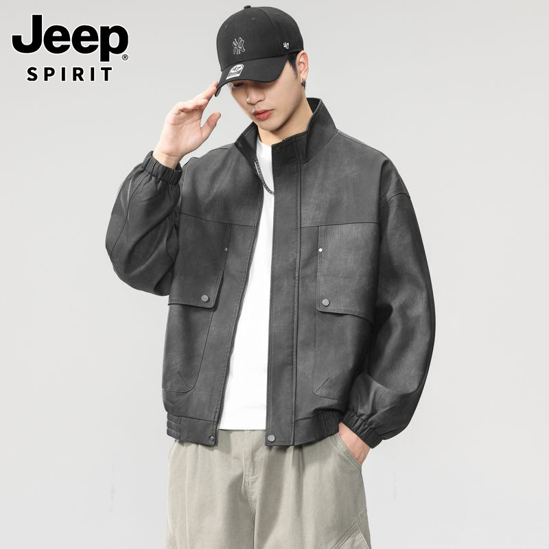 Мужская кожаная куртка JEEP Jeep tooling, осень 2026, матовая, с потертой текстурой, американская мотоциклетная кожаная куртка