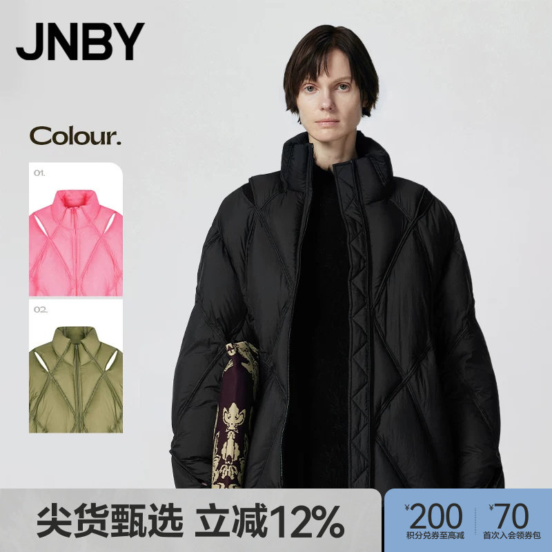 JNBY/зимняя куртка-пуховик Jiangnan commoner Ole, женская свободная куртка средней длины с воротником-стойкой, повседневная однотонная куртка для пригородных поездок