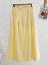 MONKOLCINLY French yellow pleated skirt for women's summer 2024 new umbrella skirt, small and casual tall