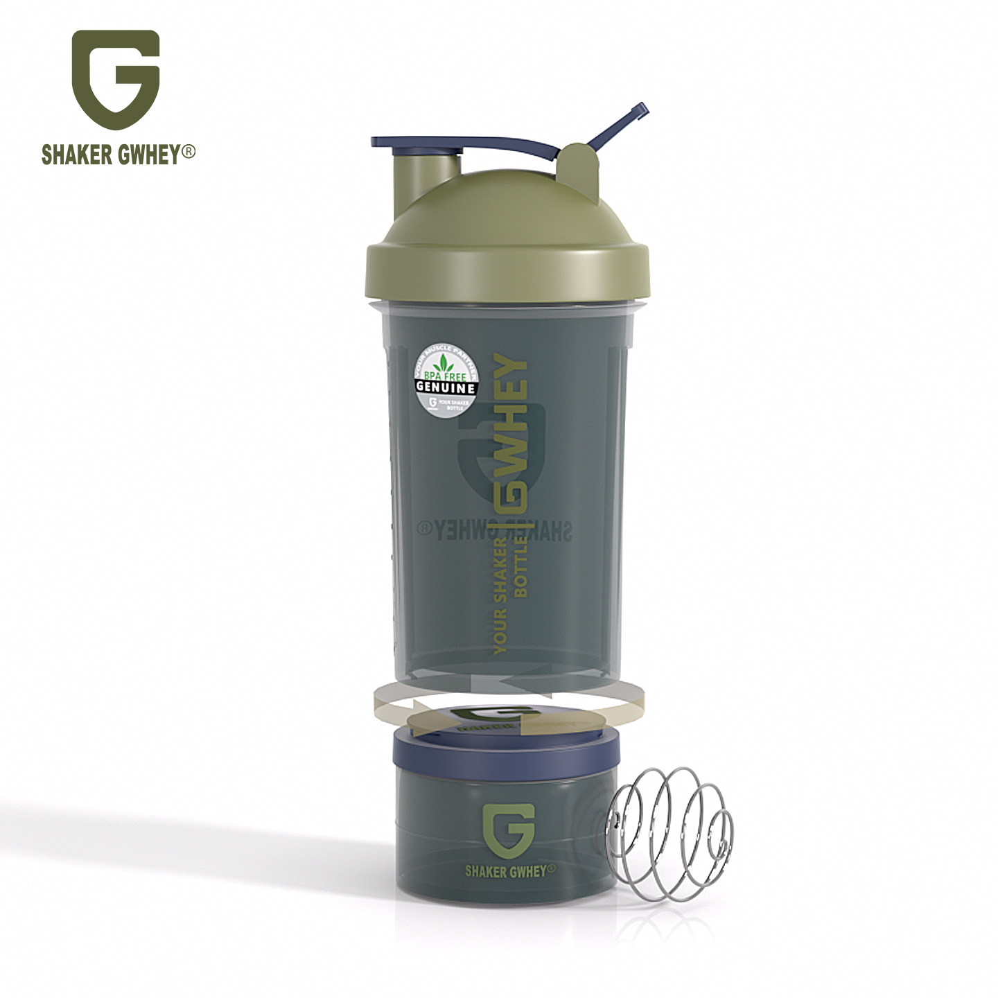 Чашка-шейкер для протеинового порошка GWHEY с коробочкой для пудры для портативного тренажерного зала...