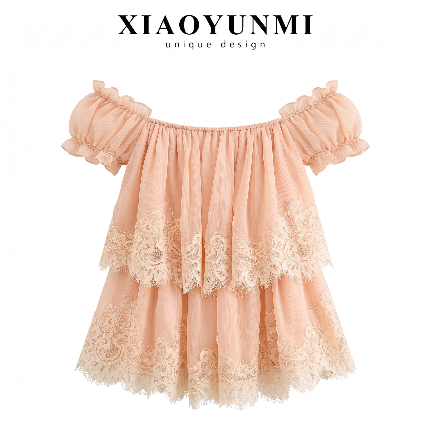 Xiaoyunmi pure desire романтическая атмосфера нежный сладкий шик Feifei рукава ресницы кружевная строчка шифоновый темпераментный топ