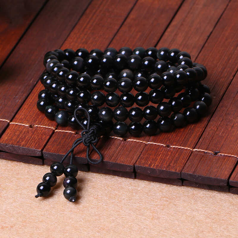 Натуральный обсидиан радужный глаз, 108 штук, для мужчин и женщин, аксессуары для подарков на новый год, браслет с тремя кругами, четырьмя кругами и несколькими кругами