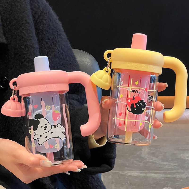 Соломенная чашка из высококачественного боросиликатного стекла, женская портативная чашка для разделения чая, термостойкая офисная чашка с ручкой для воды