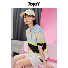 ToyzY2024 Summer New Dopamine Hollow Polo Neck Short Sleeve Knitted Women's Thin Style