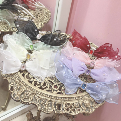 taobao agent 珠珠家日系甜美可爱淑女钉珠烫钻纱纱大蝴蝶结公主发箍女生软妹