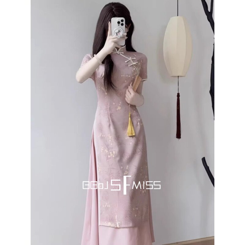 BLUE2026 розовый Odai cheongsam новый китайский стиль, улучшенное платье для помолвки молодой девушки, юбка, красивый темперамент