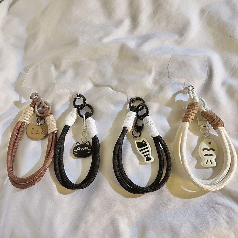 Minimalist black and white fish keychain/keychain with woven chain and clip...
