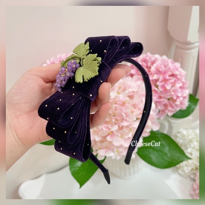 taobao agent 【芝士猫手作】仲夏物语卢瓦尔葡萄园丝绒蝴蝶结Lolita小物发箍kc