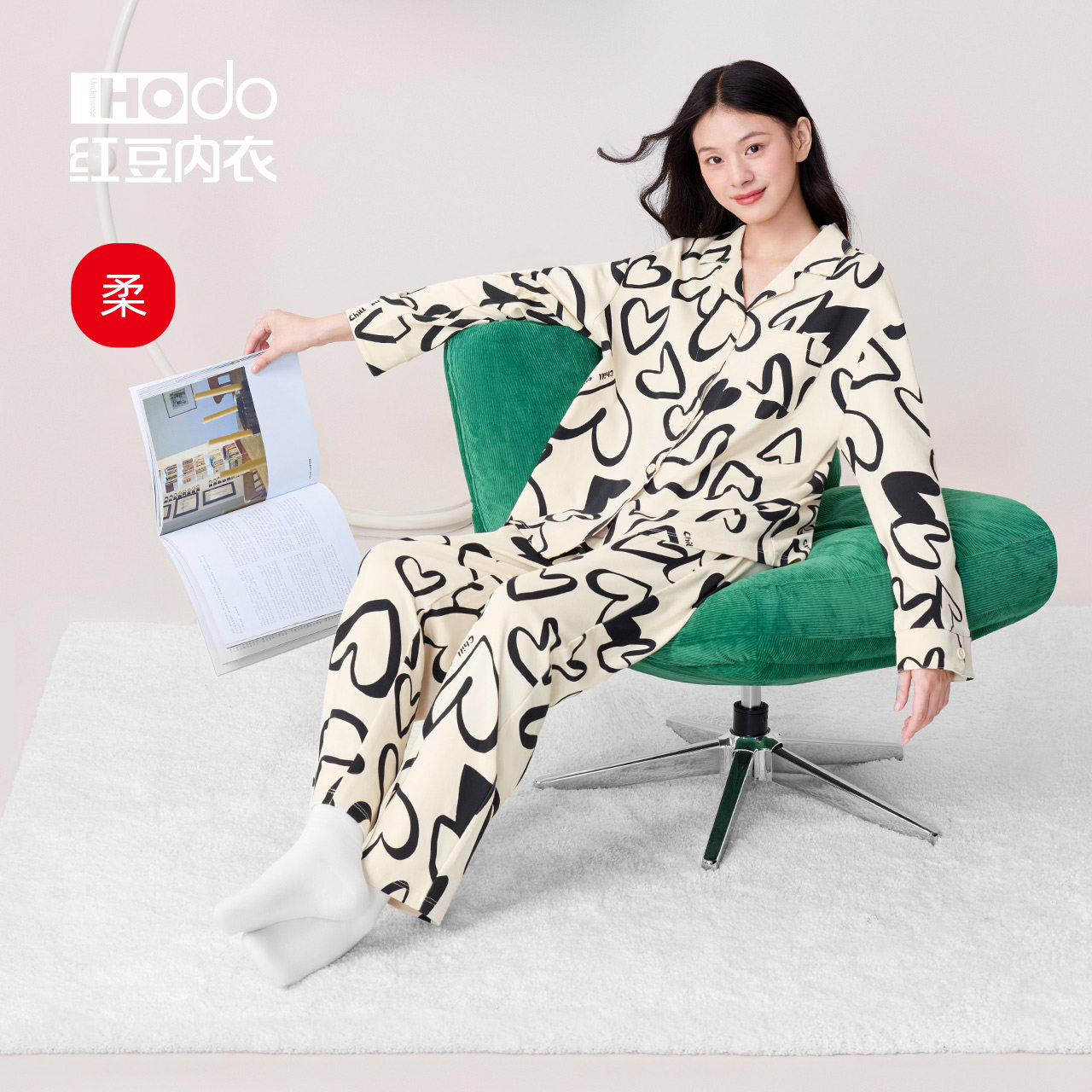 Womens Pure Cotton Pajamas Red Bean Fashion Printed Home Clothes