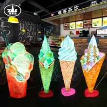 Luminescent simulation ice cream model, large ice cream decoration, internet famous cold drink and milk tea shop decoration, advertising lightbox