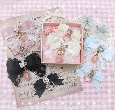 taobao agent 珠珠手作日系甜美可爱珍珠爱心草莓吊坠发夹边夹发饰软妹蕾丝花边