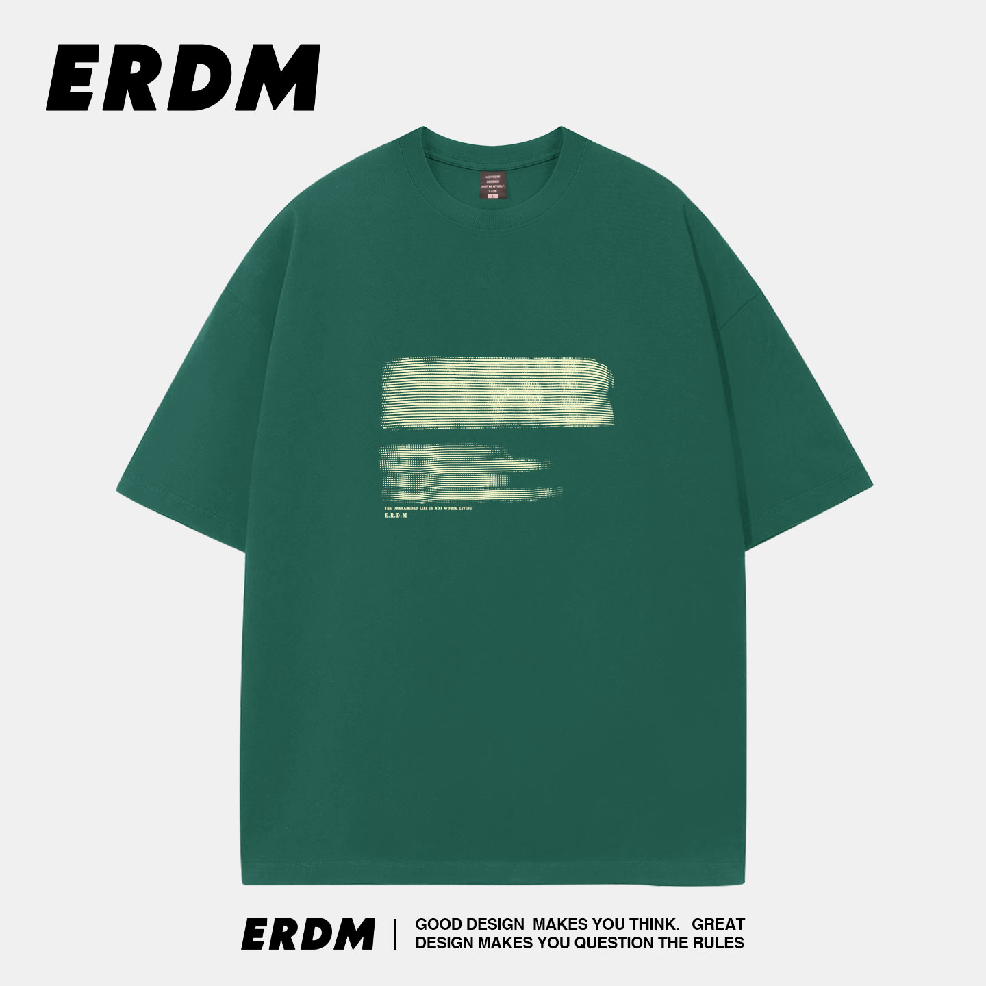 Мужская и женская футболка в стиле ERDM street casual с короткими рукавами и широким буквенным принтом...