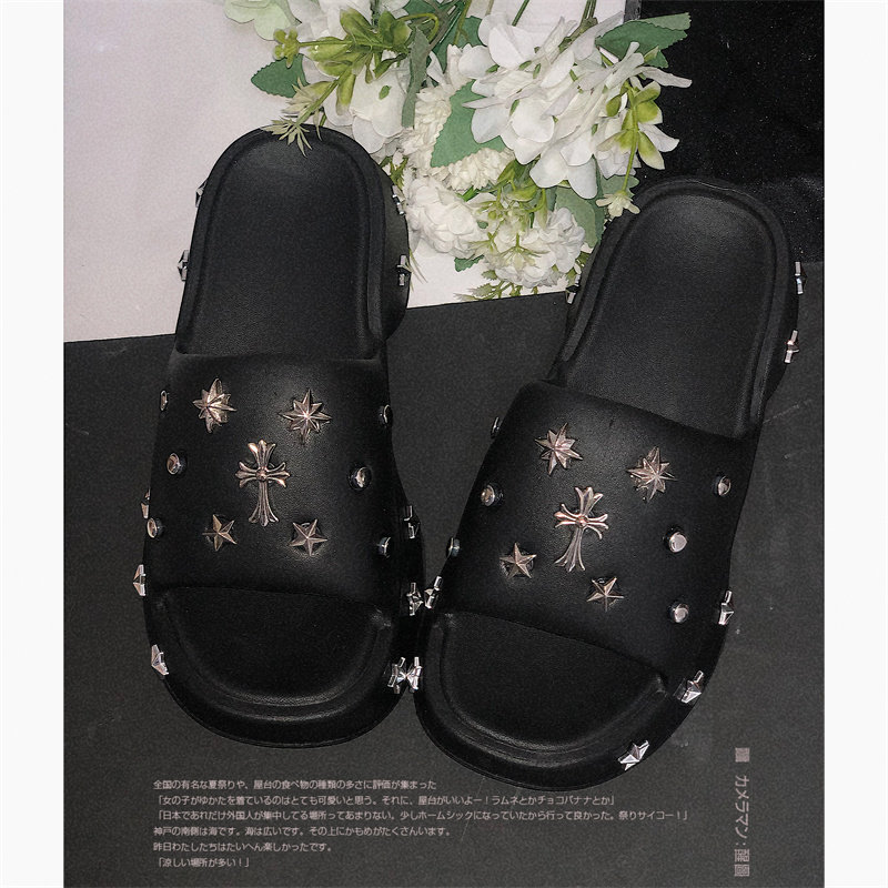 Women's cross-studded slippers, summer platform punk retro subculture hot girl outdoor slippers