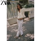 ZARA2026 ранняя осень, новая женская вышитая рубашка в романтическом стиле с V-образным вырезом и длинными рукавами 8741242 712