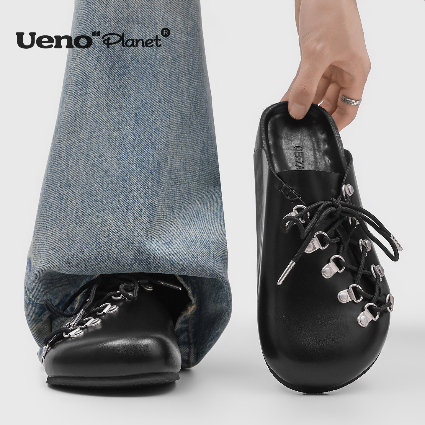 Birkenstocks, unisex, summer, black, versatile, gothic style, metallic, outdoor, trendy, casual, half-covered toe sandals.