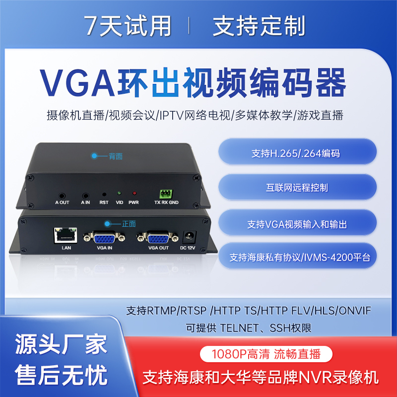 Видеокодер VGA loop-out для записи экрана промышленного компьютера в ONVIF RTMP UDP GB28181