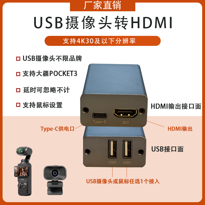 Преобразователь USB-камеры в HDMI, станция для подключения pocket3 к HDMI, обучающий проекционный экран с прямой трансляцией