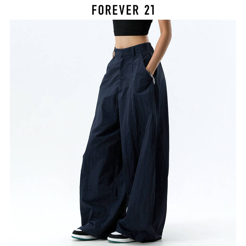 Повседневные брюки Forever 21 темно-синего цвета с широкими штанинами и ятаганом, женские летние тонкие брюки с высокой талией, свободные брюки с драпировкой, быстросохнущие брюки