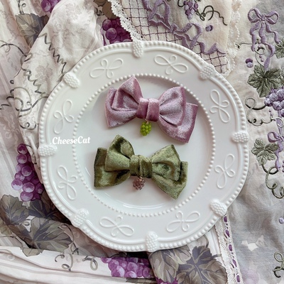 taobao agent 【芝士猫手作】仲夏物语葡萄园天鹅丝绒蝴蝶结lolita小物头饰边夹