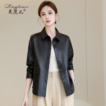 Haining genuine leather jacket for women's 2024 spring new casual large size small mom sheep leather jacket shirt jacket