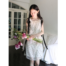 SUPERSCAPE vegetarian white magnolia light and thin jacquard polka dot small flower contrasting color lace up neck hanging strap skirt