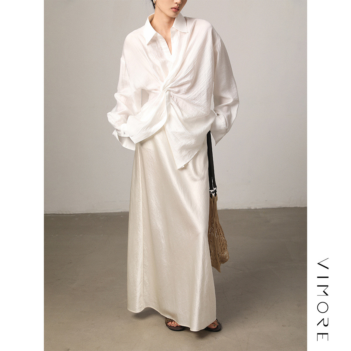 VIMORE Spring/Summer Asymmetrical Acetate Tencel Textured Lightweight Slim Fit Lyocell Shirt