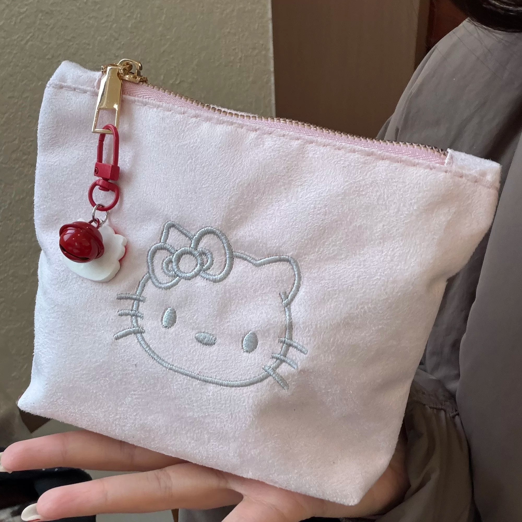 Кошелек для монет HelloKitty, замшевая косметичка, новая портативная простая переносная сумка для хранения с вышивкой большой емкости