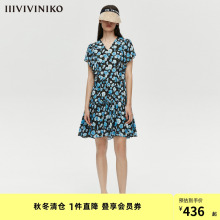 IIIIVINIKO Spring/Summer New Loose Rose Print V-neck Dress for Women M120617173D