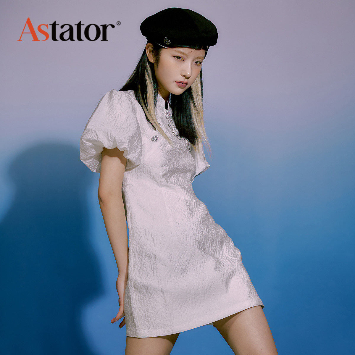 Astator/ новое черное платье ципао в китайском стиле, женское летнее платье 2026 года, новый дизайн короткой юбки с пышными рукавами