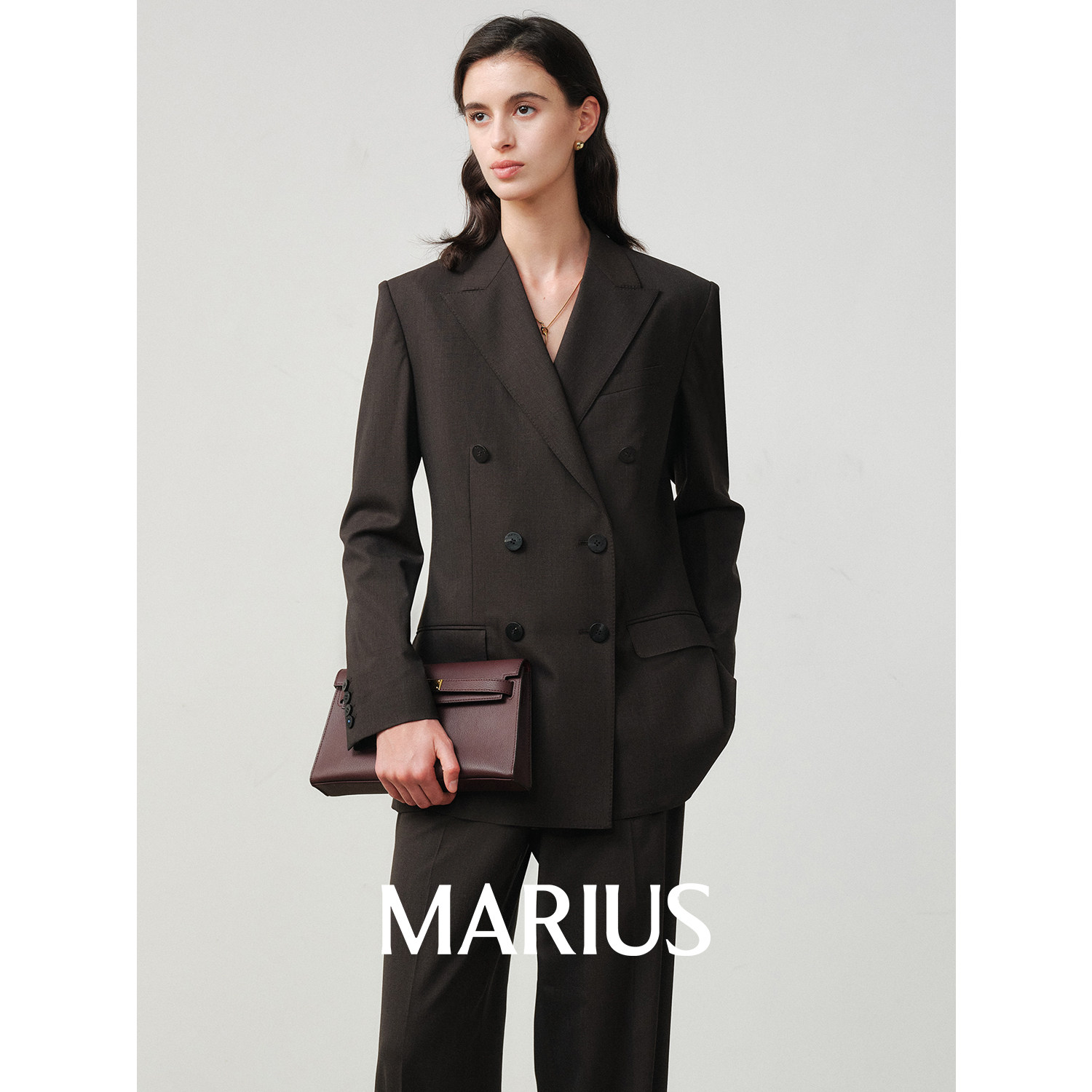 MARIUS | Комплект-тройка "Queen Street Suit" из крашеной лайкры и шерсти, облегающий талию костюм на шести пуговицах