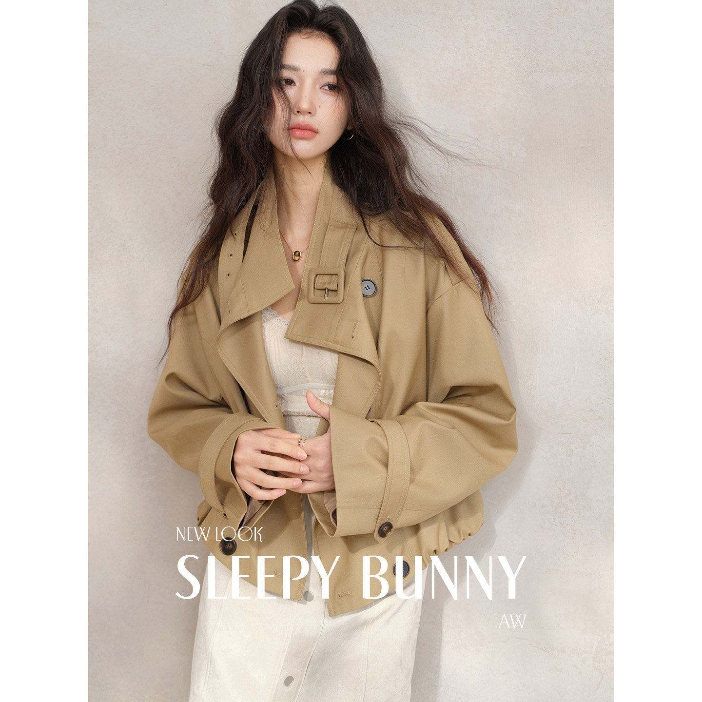 Двубортная ветровка со стоячим воротником SLEEPYBUNNY в британском стиле, женская осенняя свободная повседневная короткая куртка небольшого размера