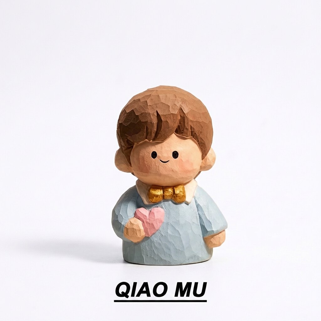 Милая мультяшная пара QIAOMU, украшения ручной работы с резьбой по дереву, Танабата, праздничный подарок, украшение рабочего стола для парня и подруги
