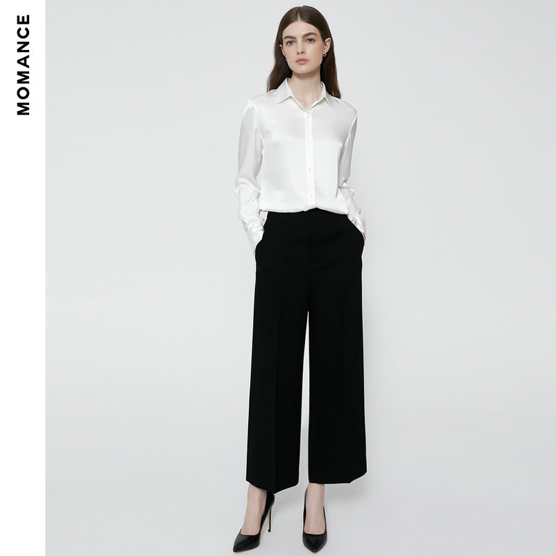 MOMANCE Basic Shirt | Triacetate | Satin | Work Commute | Square Neck | Fitted Waist | Fitted