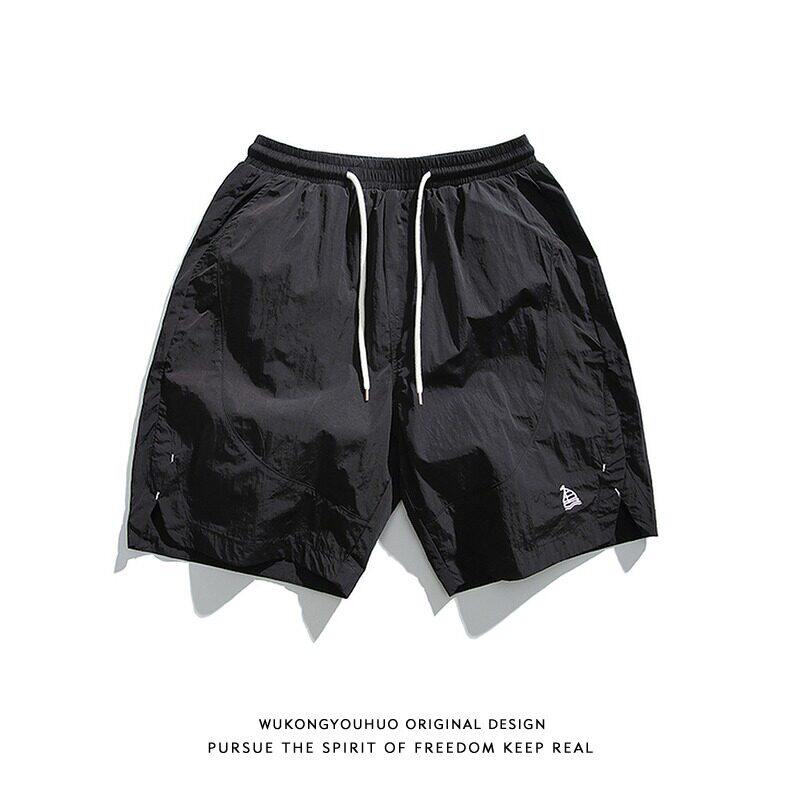 Men's outdoor sports shorts, summer thin style, split-hem five-point pants, American embroidery trendy brand loose straight leg mid-length pants