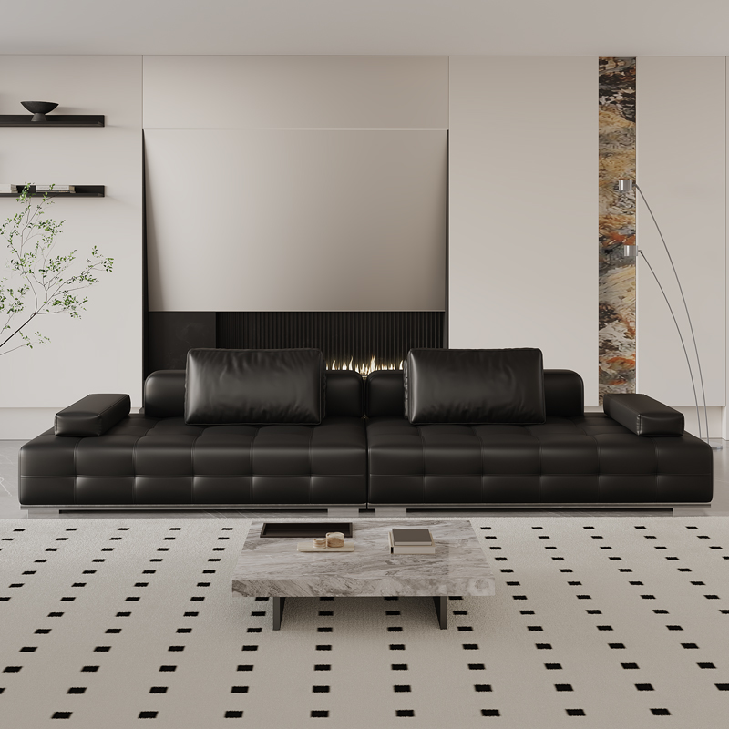 Встроенный кожаный диван Lawrence в итальянском минималистском стиле для гостиной виллы, большой квартиры, большой плоский дизайнерский кожаный диван