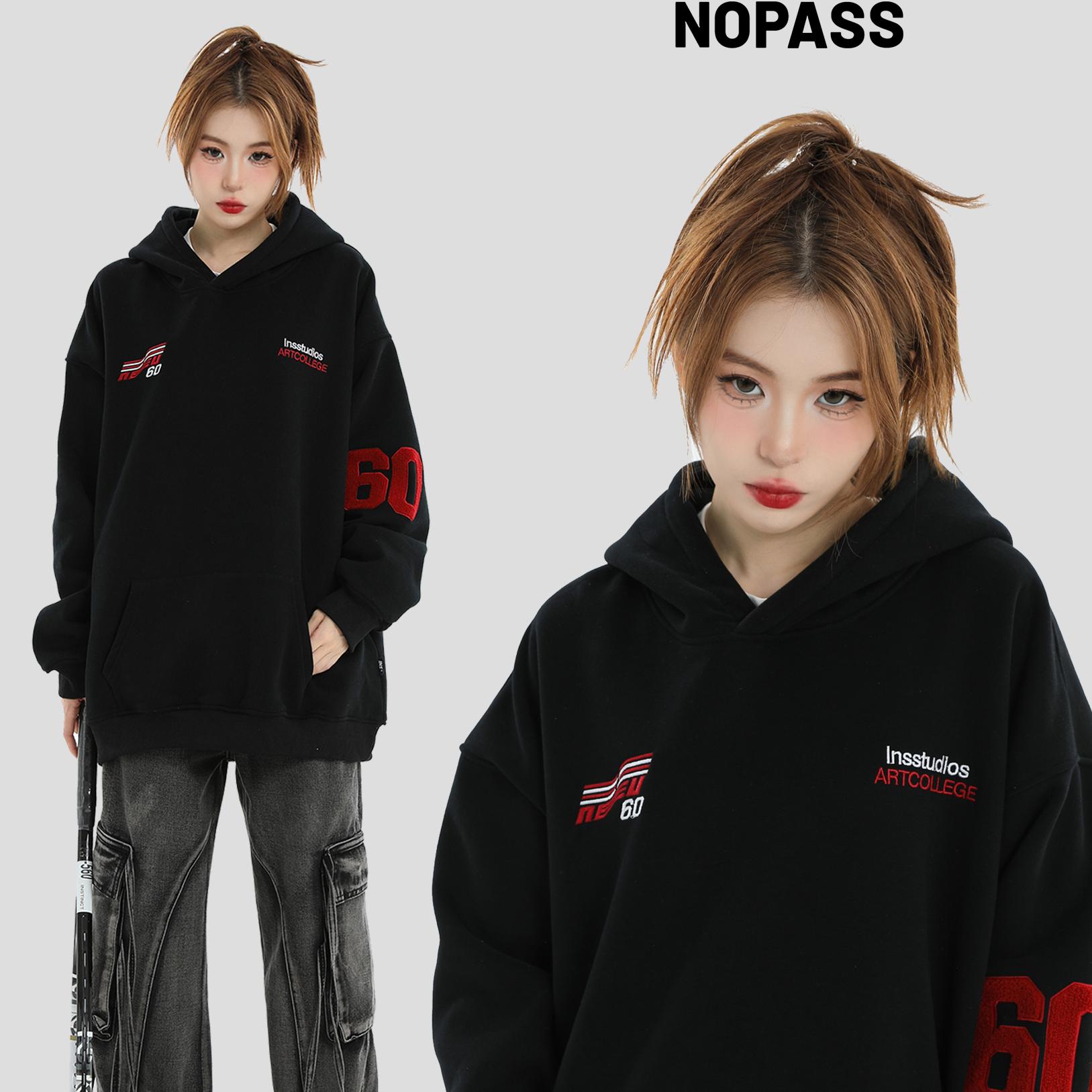 NOPASS national tide couple оригинальный американский гоночный свитер с вышитыми буквами, свободный плюс бархатная толстовка с капюшоном для мужчин и женщин