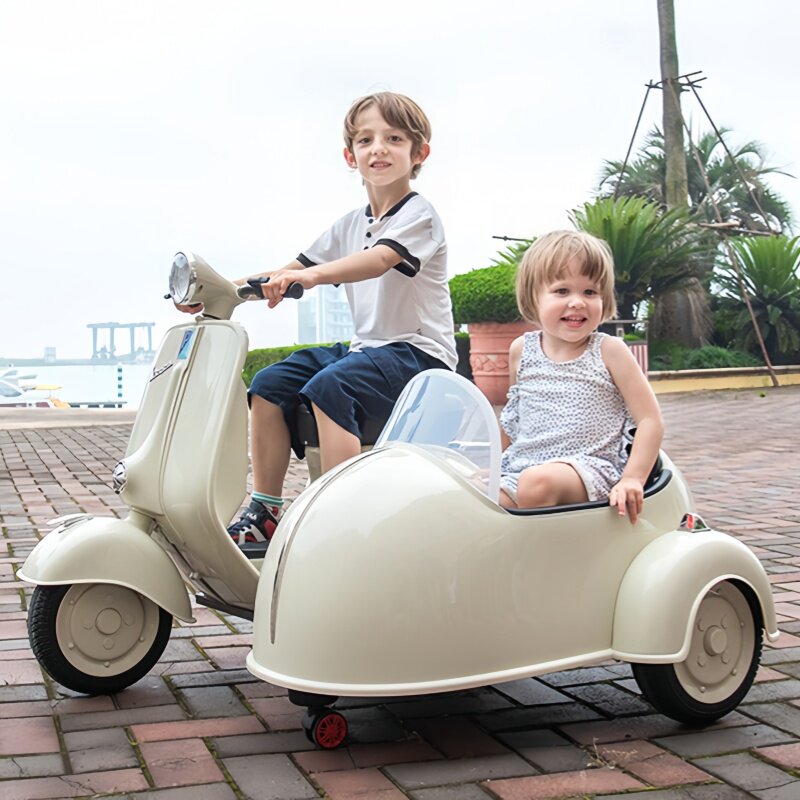 Детский электромотоцикл VESPA, трехколесный велосипед, детская коляска, четырехколесный, может садиться на взрослых, мальчиков, девочек и детей для зарядки