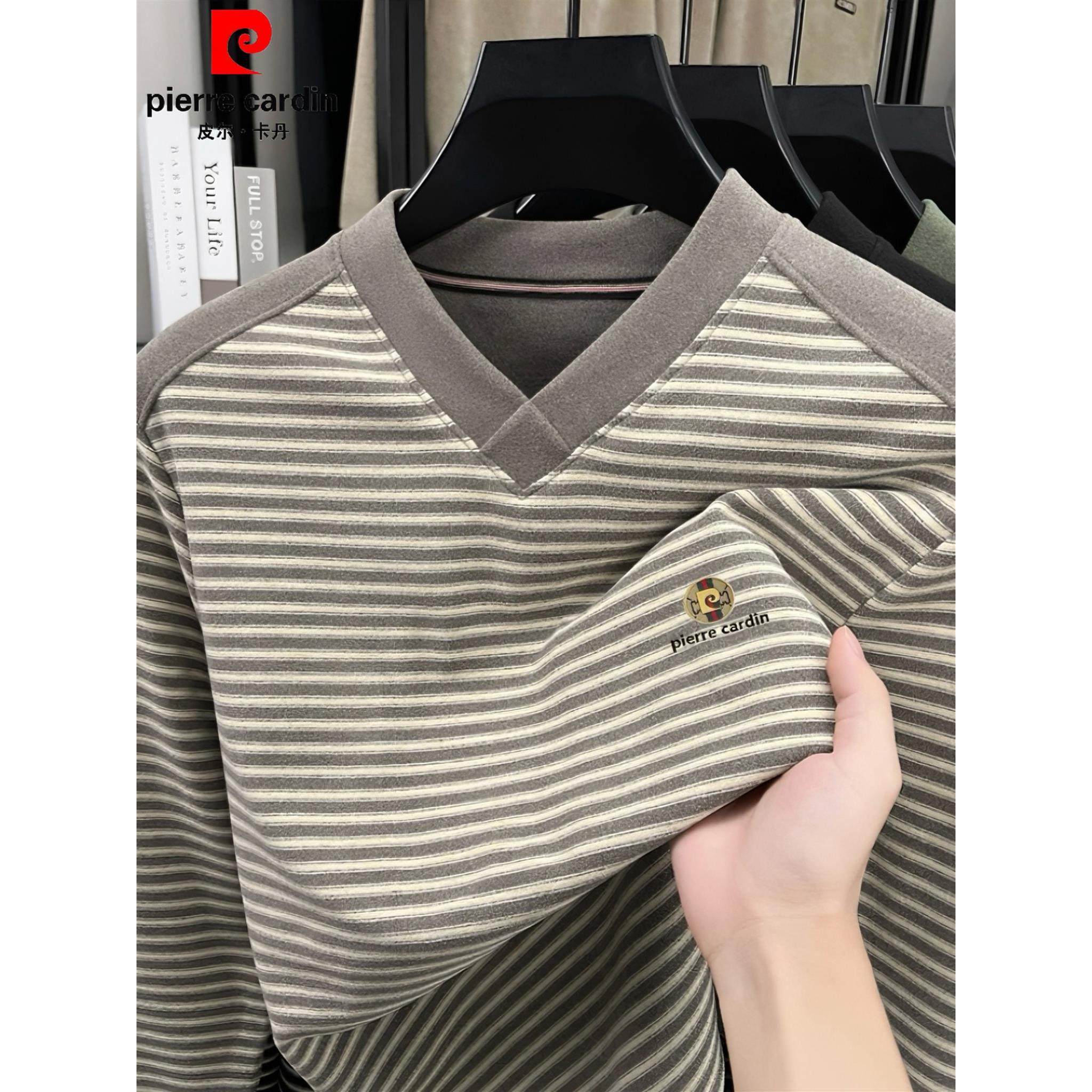 Pilkadan men's double-sided velvet V-neck sweatshirt 2025 winter middle-aged thick warm German velvet T-shirt base shirt trend
