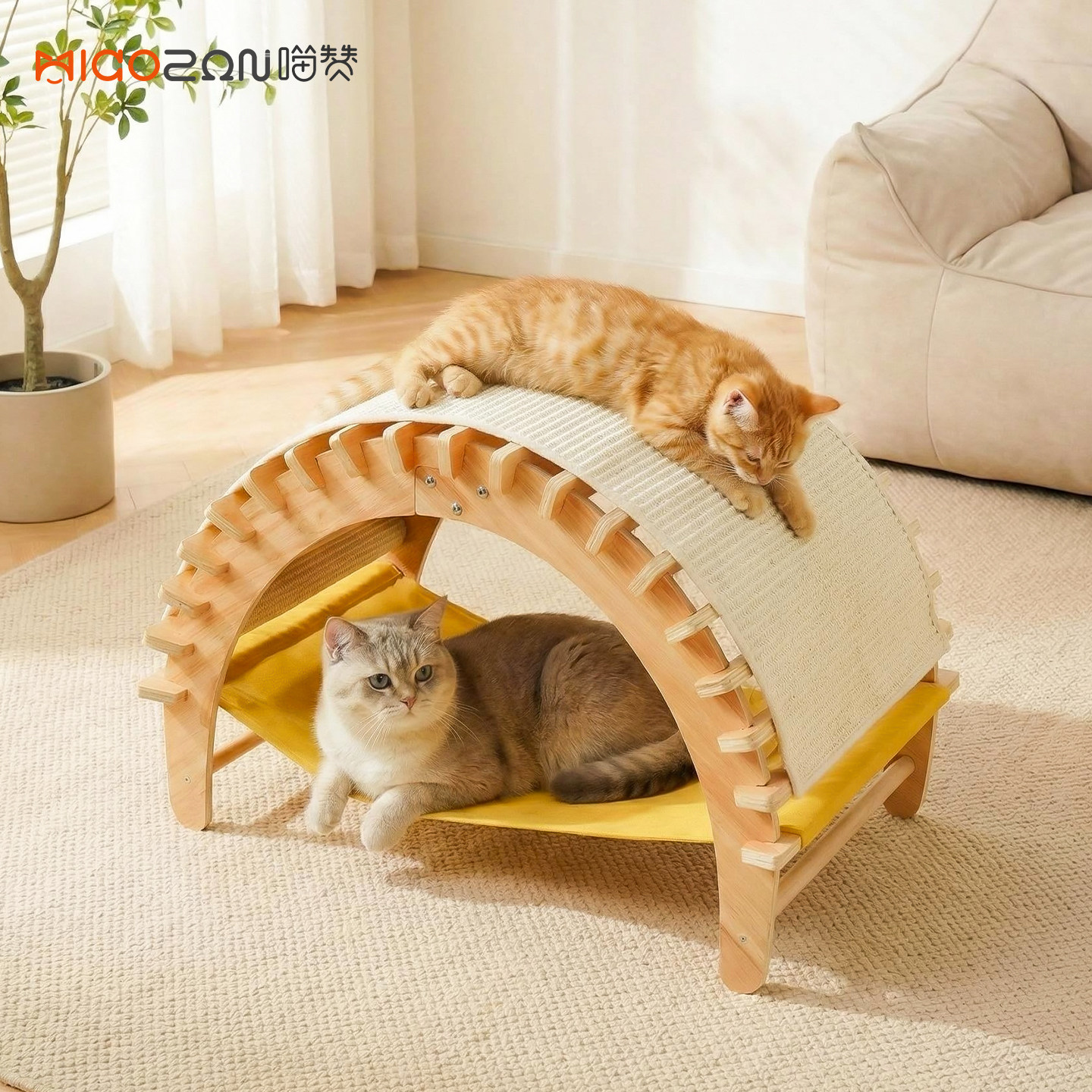 Палатка для кошачьих туалетов Meow Zan из цельного дерева, универсальная когтеточка four seasons, верхняя и нижняя двухэтажная полузакрытая рама для лазания, кровать для домашних животных на вилле