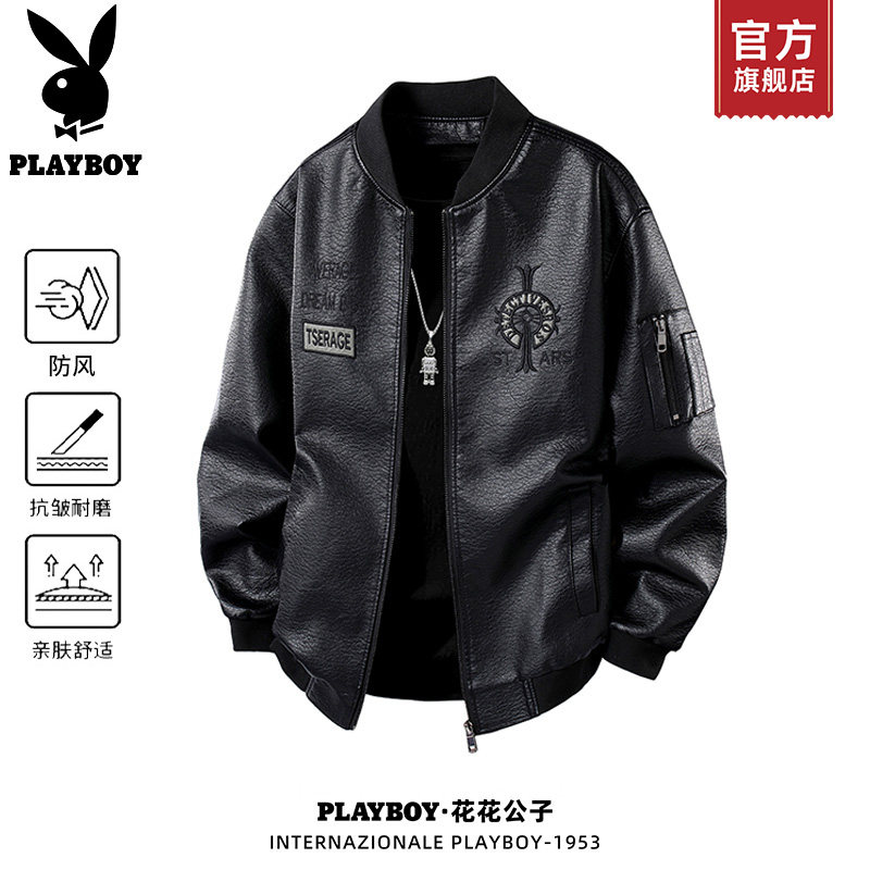 PLAYBOY/кожаная куртка с бейсбольным воротником Playboy, мужская осенняя свободная мотоциклетная куртка-бомбер с вышивкой K