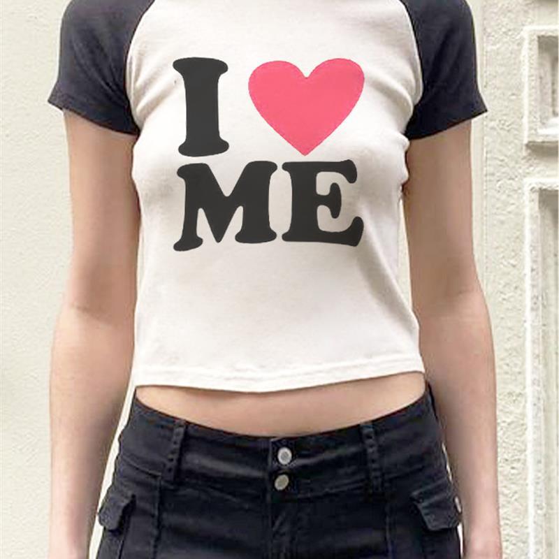 Женская футболка I Love Me Girl, укороченные топы, летние женские шорты Y2K