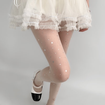 taobao agent 夜间教习室白色丝袜纯欲芭蕾风星星月亮防勾丝袜子女秋款甜妹白丝
