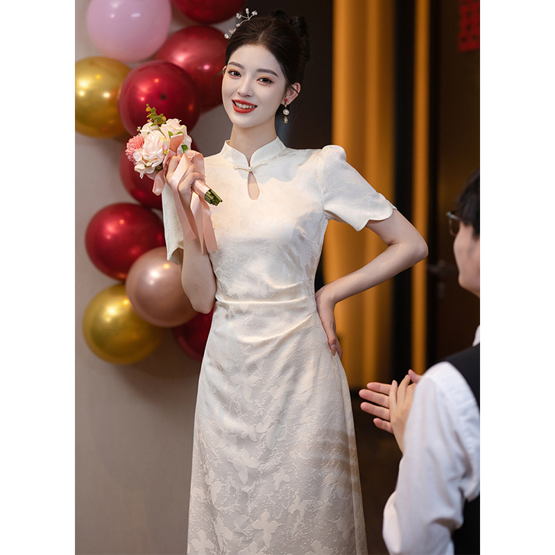 Шампанское cheongsam платье для тостов невесты новое платье для помолвки в китайском стиле регистрация сертификата свадебное платье маленькое лето