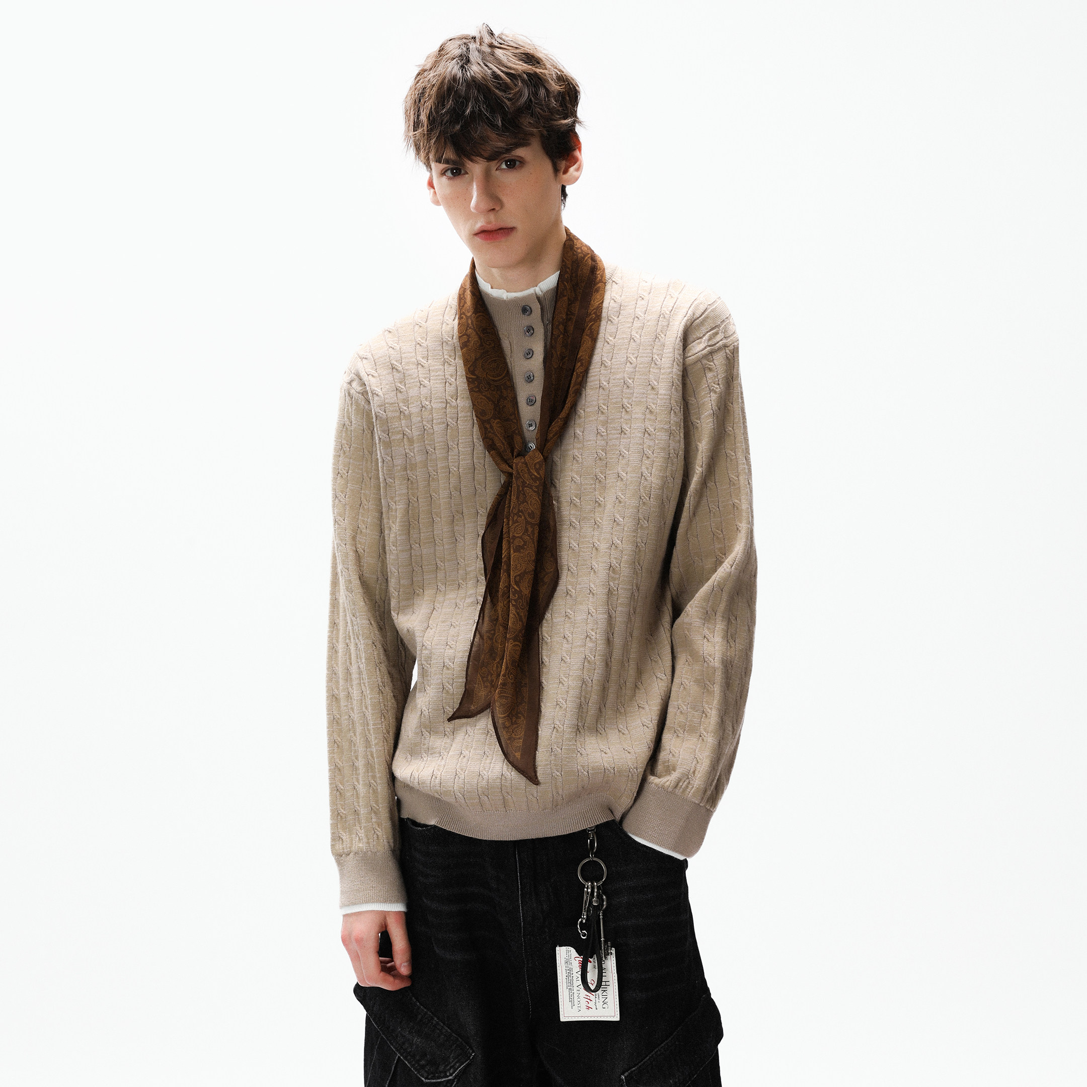 RAVENOASIS американский поддельный двухсекционный дизайнерский свитер twist knit sweater, мужской осенне-зимний свитер в стиле old money, топ-тренд