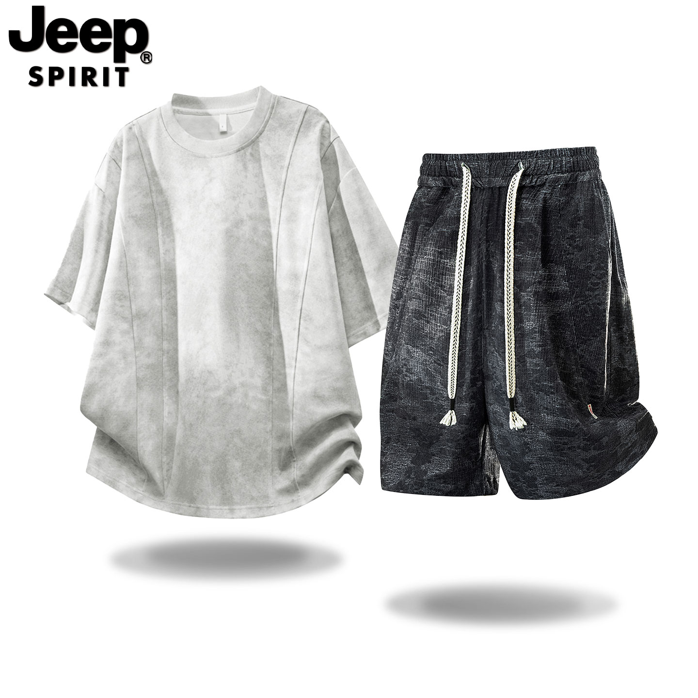 Бренд JEEP Jeep tide, американский повседневный летний костюм-футболка с короткими рукавами в стиле тай-дай, мужской свободный и универсальный костюм-двойка