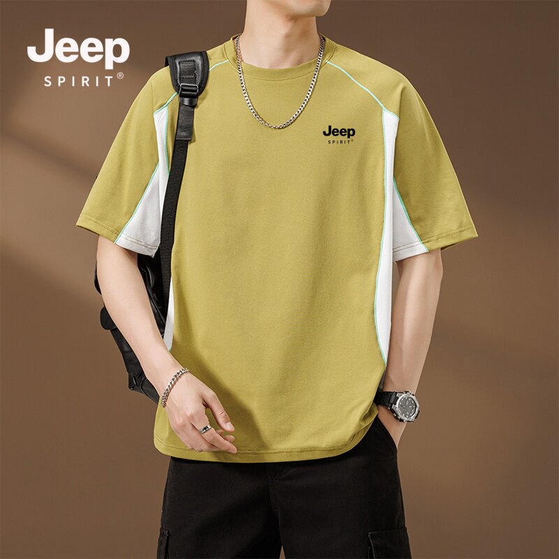 Спортивная быстросохнущая мужская летняя футболка JEEP SPIRIT American outdoor контрастного цвета с короткими рукавами, новинка 2026 года, легкая солнцезащитная футболка