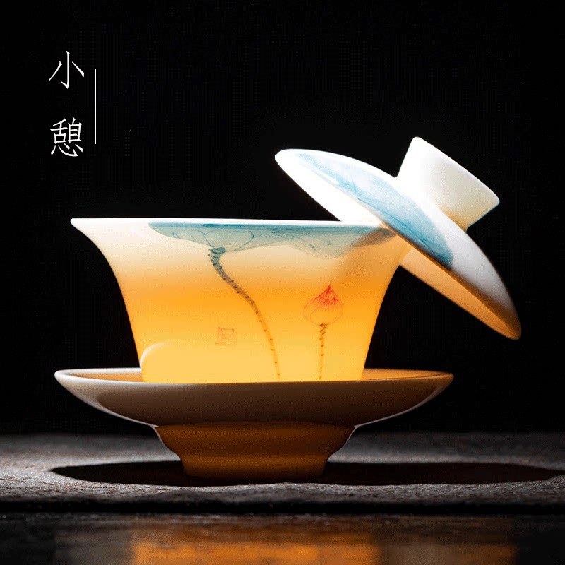 Печь Xiaoxiu Ru высококачественная белая фарфоровая чаша Sancai с крышкой, негорячая чаша для чая ручной работы, расписанная вручную чаша с крышкой, домашняя нефритовая чашка из бараньего жира