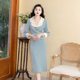 Hong Kong style retro blue petal collar suit suit skirt 2024 early spring fashionable two-piece set