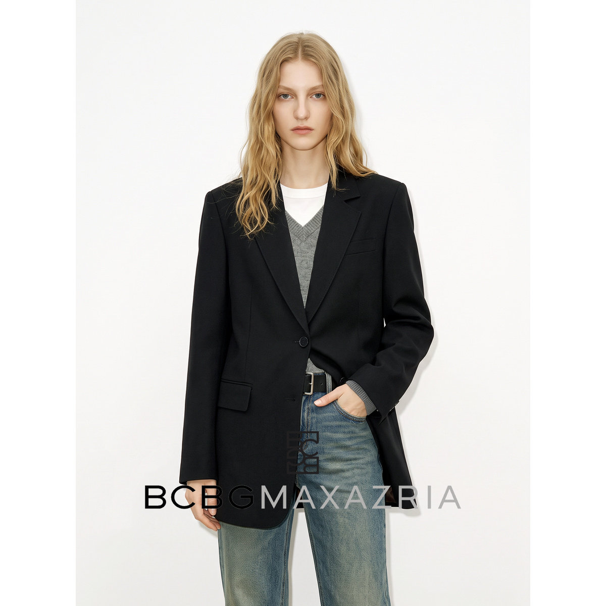 BCBG loose sense, черный пиджак с шерстяным отворотом, женский свободный и красивый костюм высокого класса осень 2026