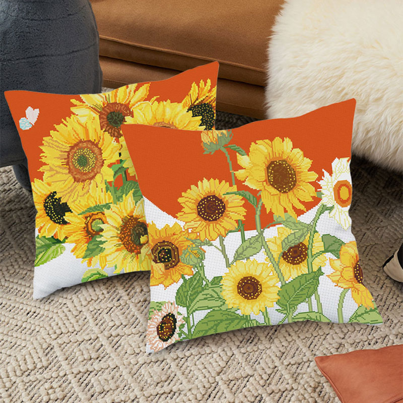 Подушка для вышивания крестиком подсолнуха 2025, новый стиль вышивки нитками, рожденная солнцем, простая цветочная подушка, вышитая вручную самостоятельно